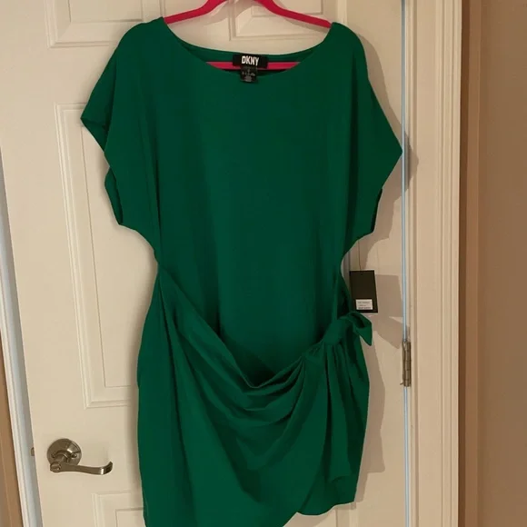 Chic Green DKNY Draped Dress - Picture 1 of 3